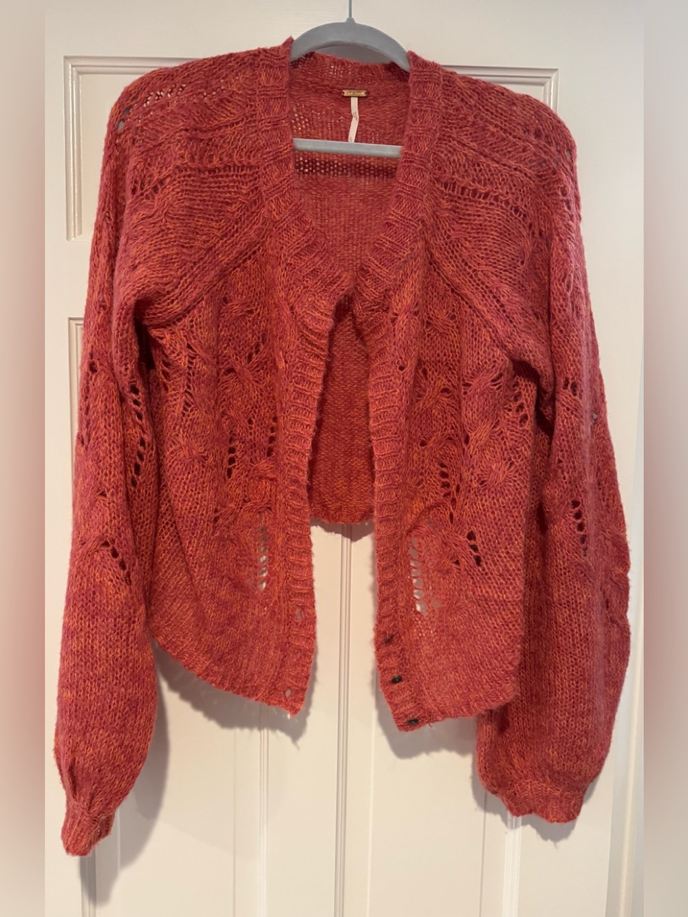 Open-Front Red Knit Cardigan Sweater